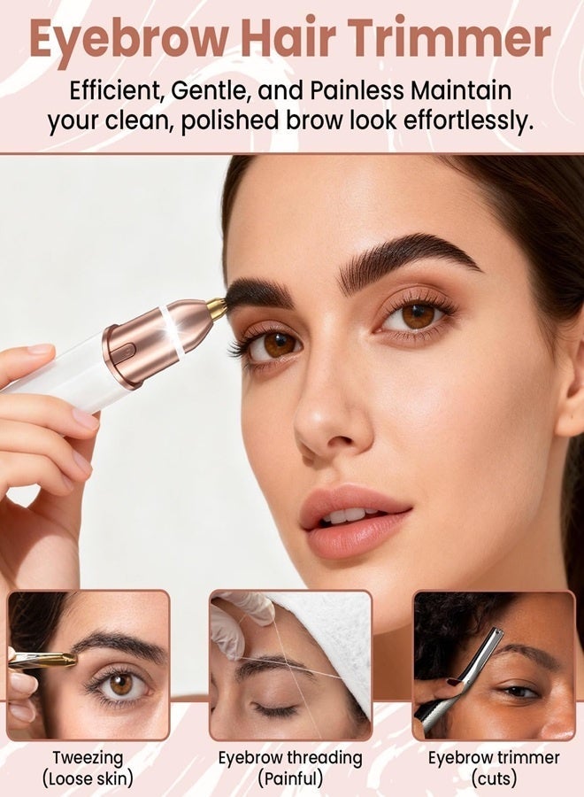 DOLOLO Eyebrow & Facial Hair Removal for Women: 2 in 1 Rechargeable Eyebrow Trimmer & Face Shaver, Painless Electric Facial Eye brow Razors Epilator with Built-in LED Light -Perfect for Face, Lips & Body - Image 4
